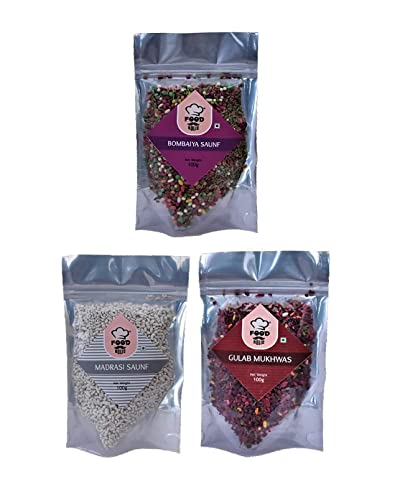 Foodholic Premium Munderfrischer Kombipack mit 3 Stück (je 100 g) (Bambaiya Mukhwas, Gulab Mukhwas & Madrasi Saunf)_Verpackung kann variieren von Blessfull Healing