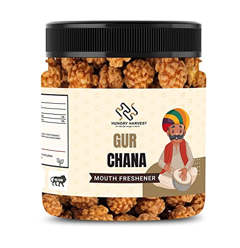 Hungry Harvest Jaggery Chana, 300 g [Gur Chana, köstlich geröstetes Chana mit Jaggery-Überzug]_Verpackung kann variieren von Blessfull Healing
