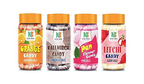 Nature's Bridge Sweet Candy (Orange, Pfanne, Kalimirch Masala, Litschi-Geschmack) Combo von 4 je 200 g _Verpackung kann variieren von Blessfull Healing