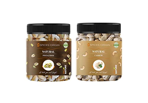 Spices Origin Premium Healthy Raw Nuts Dry Fruits Combo Pack (250 g Cashew), 250 g geröstete Pistazien, 500 g in ) | Deepawali-Geschenkpaket _Verpackung kann variieren von Blessfull Healing