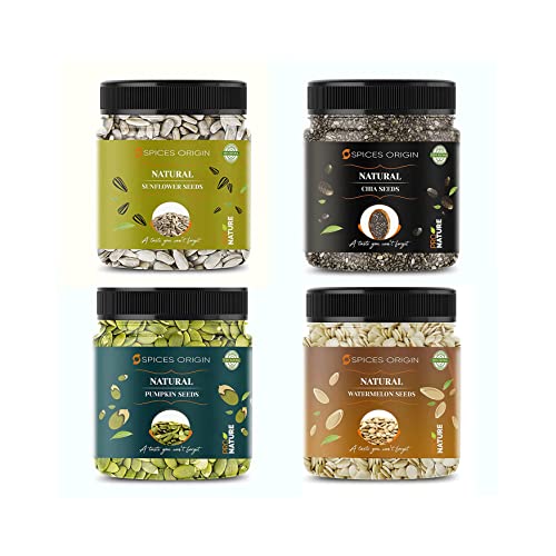 Spices Origin Premium Seeds Combo | Wassermelonenkerne 250 g | Chia-Samen 250 g | Kürbiskerne | Sonnenblumenkerne 250 g | Immunität Combo_Packing kann variieren von Blessfull Healing