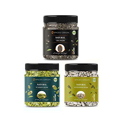 Spices Origin Roher Kürbis - 250 g, Sonnenblume - 250 g, Chiasamen - 250 g | Packung - 3| (Immunitäts-Combo). Für die Feier des Diwali-Festes | Deepawali-Geschenkpaket_Verpackung kann variieren von Blessfull Healing