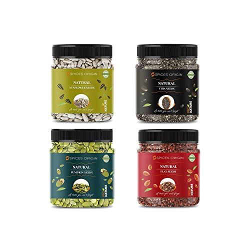 Spices Origin Roher Kürbis - 250 g, Sonnenblume - 250 g, Leinsamen - 250 g, Chiasamen - 250 g | Immunitäts-Combo | Alle Premium_Packings können variieren von Blessfull Healing