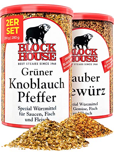 Block House Grillset Gewürzmischung Grüner Knoblauch Pfeffer 200g & Zaubergewürz 280g von Block House
