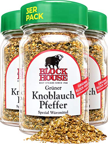 Block House Grüner Knoblauch Pfeffer 3x 50g Gewürzmischung - im Glas in Restaurantqualität von Block House