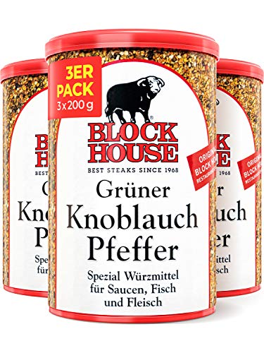 Block House Knoblauchpfeffer mit weissem Pfeffer 3x 200g - Gewürzmischung in Restaurantqualität von Block House