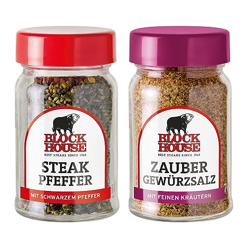 Block House Klassiker Gewürz-Set Steak Pfeffer 50g & Zauber Gewürzsalz 70g im Streuer, die Gewürzmischungen für Fleisch, Fisch und Gemüse in Restaurantqualität gern auch als Geschenk von Block House