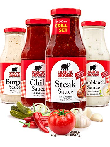 Block House Saucen Set Burger & Chili & Steak & Knoblauch Sauce von Block House