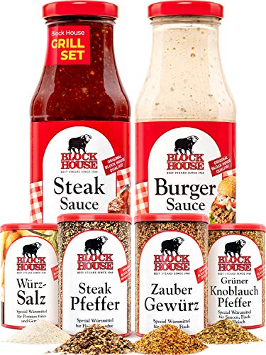 Block House Set 4x Gewürze mit Steak Sauce 240ml & Burger Sauce 240ml von Block House