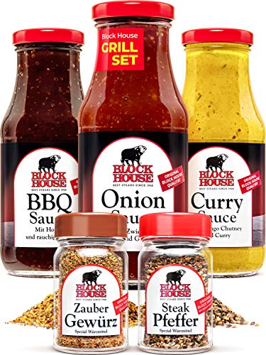 Block House Set BBQ Sauce Curry Sauce & Onion Sauce mit Gewürze von Block House