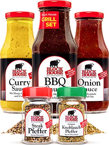Block House Set Curry Sauce BBQ Sauce & Onion Sauce mit Gewürze von Block House