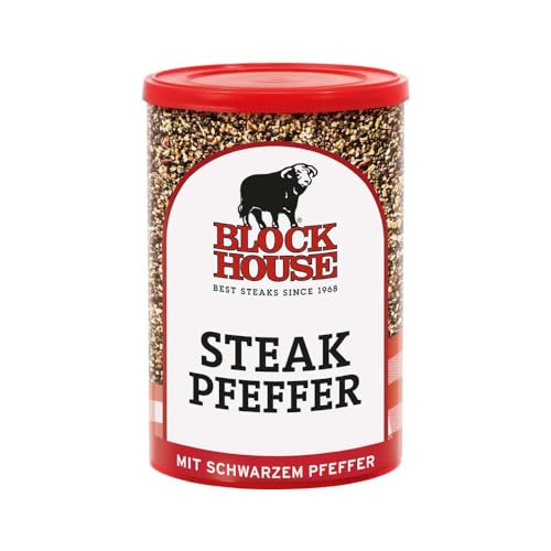Block House Steak Pfeffer, Gewürzmischung für Steaks in Restaurantqualität auch für Marinaden geeignet, 200g Dose mit Streuaufsatz Block House Steak Pfeffer, Gewürzmischung für Steaks in Restaurantqualität auch für Marinaden geeignet, 200g Dose mit Streuaufsatz von Block House