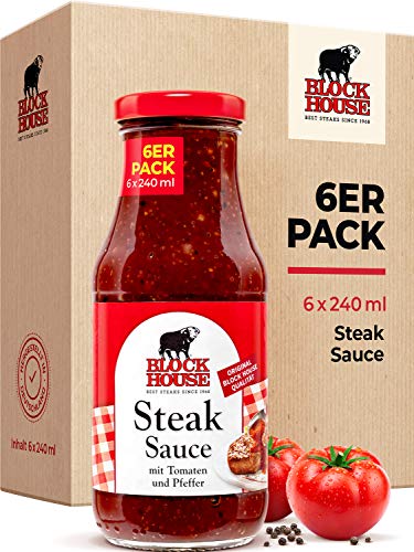 Block House Steak Sauce 6x 240ml für Fleisch oder Fisch-Gerichte - in Restaurantqualität von Block House