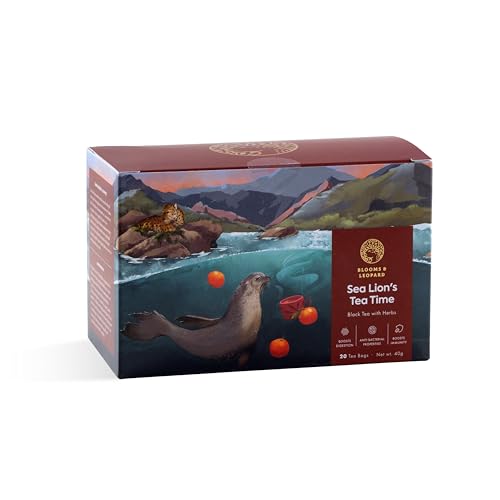 Blooms & Leopard Premium Black Tea Bags with Cardamom, Clove, Cinnamon, Star Anise, Smooth, Flavourful, Caffeinated, Enjoy Hot or Iced, Blended Strong Black Tea- Sea Lion's Tea Time Blooms & Leopard Premium Black Tea Bags with Cardamom, Clove, Cinnamon, Star Anise, Smooth, Flavourful, Caffeinated, Enjoy Hot or Iced, Blended Strong Black Tea- Sea Lion's Tea Time von Blooms & Leopard