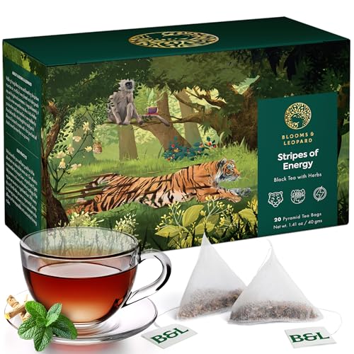 Blooms & Leopard Premium Black Tea with Ashwagandha, Moringa, Cinnamon, & Spearmint Leaf, 20 Tea Bags, Provide Healthy Lifestyle, Caffeinated, Enjoy Hot or Iced - Stripes of Energy Blooms & Leopard Premium Black Tea with Ashwagandha, Moringa, Cinnamon, & Spearmint Leaf, 20 Tea Bags, Provide Healthy Lifestyle, Caffeinated, Enjoy Hot or Iced - Stripes of Energy von Blooms & Leopard