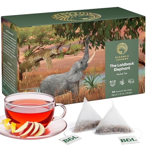 Blooms & Leopard Premium Herbal Tea Bags, No Caffeine Tea bags with Rooibos, Apple Pieces, Lemongrass, Lemon Peel, Coconut Flakes, 20 Tea Bags, No Tannin - The Laidback Elephant Blooms & Leopard Premium Herbal Tea Bags, No Caffeine Tea bags with Rooibos, Apple Pieces, Lemongrass, Lemon Peel, Coconut Flakes, 20 Tea Bags, No Tannin - The Laidback Elephant von Blooms & Leopard