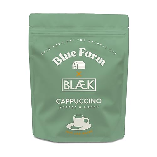 Blue Farm BIO Cappuccino für bis zu 3 Liter zum Selbermischen - mit Premium Kaffee von BLӔK und unsere Barista Oat Base - 100% Beste Bio Qualität - rein pflanzlich - Instant Cappuccino von Bluefarm