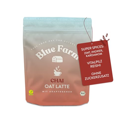 Blue Farm Bio Chai Oat Latte auf Haferbasis ohne Zuckerzusatz | Mit ausgewählte Bio-Gewürzen und dem Vitalpilz Reishi | 100% vegan, laktosefrei & glutenfrei von Bluefarm