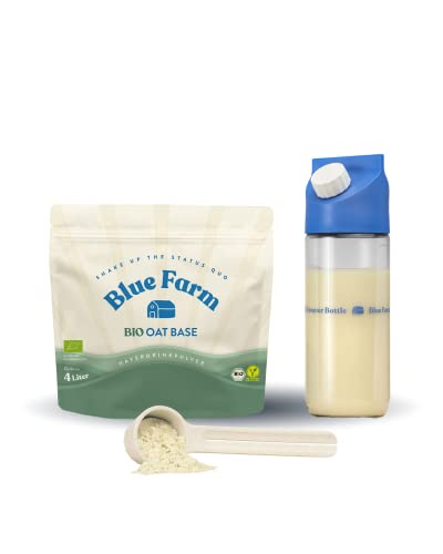 Blue Farm Starter Kit Deluxe Bio bestehend aus Mixflasche, Dosierlöffel und 4 Liter Haferdrink zum Selbstmischen | 100% vegan, laktosefrei & glutenfrei | 90% weniger Verpackungsmüll von Bluefarm