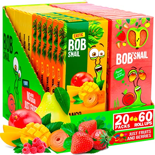 Bob Snail Gesunde Zuckerfreie Frucht-Riegel Snacks - 60 Fruit Roll Ups Einzeln Verpackt von Kinder und Erwachsene mit Erdbeeren Mango Himbeeren Birne - Zuckerfreie Low Carb Kalorienarme Süßigkeiten Bob Snail Gesunde Zuckerfreie Frucht-Riegel Snacks - 60 Fruit Roll Ups Einzeln Verpackt von Kinder und Erwachsene mit Erdbeeren Mango Himbeeren Birne - Zuckerfreie Low Carb Kalorienarme Süßigkeiten von Bob Snail