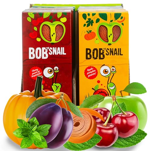 Bob Snail Gesunde Zuckerfreie Frucht-Riegel Snacks - Fruit Roll Ups Einzeln Verpackt Für Kinder und Erwachsene mit Apfel Kirsch Pflaume Kürbis Minze - Low Carb Kalorienarme Süßigkeiten von Bob Snail