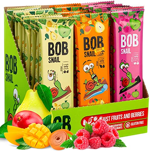 Bob Snail Vegane Süßigkeiten Vielfrucht-Riegel - 30 Gesunde Snacks Einzeln Verpackt Für Kinder und Erwachsene mit Mango Himbeeren Birnen und Apfel - Zuckerfreie Low Carb Kalorienarme Süßigkeiten von Bob Snail