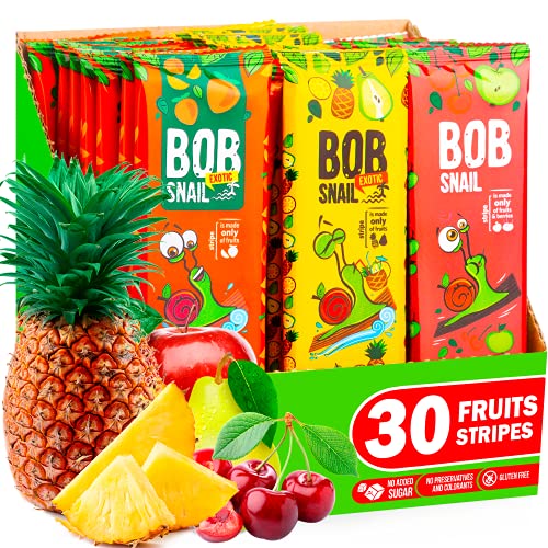 Bob Snail Vegane Süßigkeiten Vielfrucht-Riegel - 30 Gesunde Snacks Einzeln Verpackt von Kinder und Erwachsene mit Mango Himbeeren Birnen und Apfel - Zuckerfreie Low Carb Kalorienarme Süßigkeiten von Bob Snail