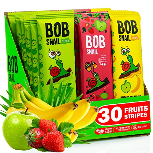 Bob Snail Vegane Süßigkeiten Vielfrucht-Riegel - 30 Gesunde Snacks Einzeln Verpackt Für Kinder und Erwachsene mit Apfel Banane und Erdbeere - Zuckerfreie Low Carb Kalorienarme Süßigkeiten von Bob Snail