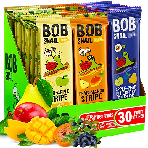 Bob Snail Vegane Süßigkeiten Vielfrucht-Riegel - 30 Gesunde Snacks Einzeln Verpackt Für Kinder und Erwachsene mit Mango, Blaubeeren, Birnen und Apfel - Zuckerfreie Low Carb Kalorienarme Süßigkeiten von Bob Snail