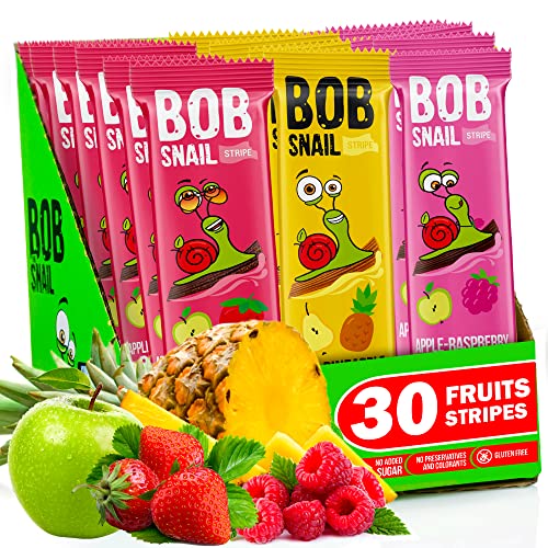 Bob Snail Vegane Süßigkeiten Vielfrucht-Riegel - 30 Gesunde Snacks Einzeln Verpackt Für Kinder und Erwachsene mit Erdbeer-Birne-Ananas-Himbeer-Apfel - Zuckerfreie Low Carb Kalorienarme Süßigkeiten von Bob Snail