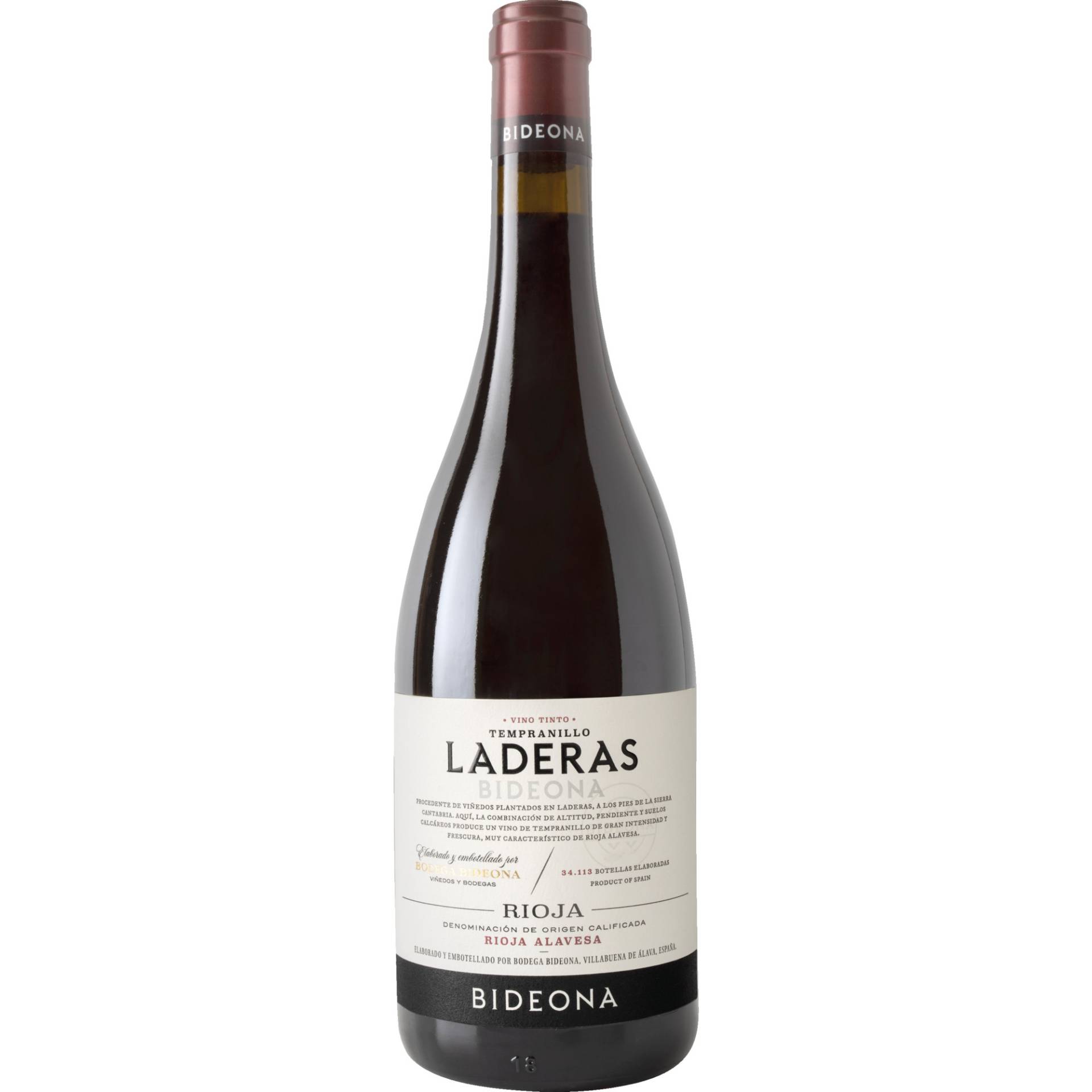Bideona Tempranillo de Laderas, Rioja DOC, Rioja, 2019, Rotwein von Bodega Bideona, 01307 Villabuena de Alava, Spain