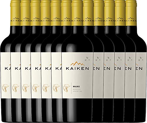 VINELLO 12er Weinpaket Rotwein - Malbec 2019 - Kaiken mit einem VINELLO.weinausgießer | trockener Rotwein | argentinischer Rotwein aus Mendoza | 12 x 0,75 Liter von Bodega Kaiken