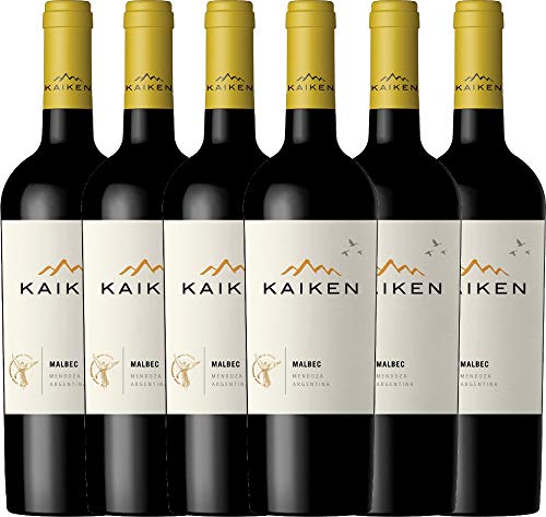VINELLO 6er Weinpaket Rotwein - Malbec 2019 - Kaiken mit einem VINELLO.weinausgießer | trockener Rotwein | argentinischer Rotwein aus Mendoza | 6 x 0,75 Liter von Bodega Kaiken