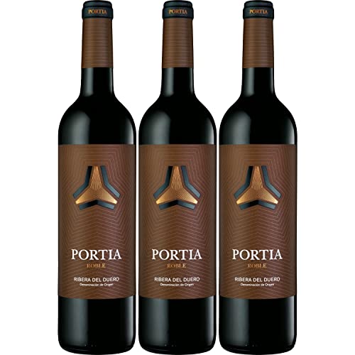 Portia Roble Rotwein Wein trocken Spanien I Visando Paket (3 Flaschen) von Bodegas Portia