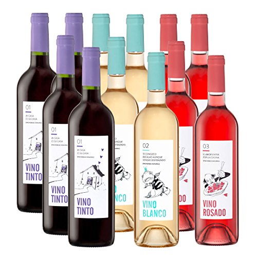 Wein-Probierpaket Spanische Weine | Hausweine im Set - Rotwein, Weißwein, Roséwein | D.O. Utiel-Requena | Trocken und fruchtig | Spar-Set mit 12 Flaschen von jamon.de