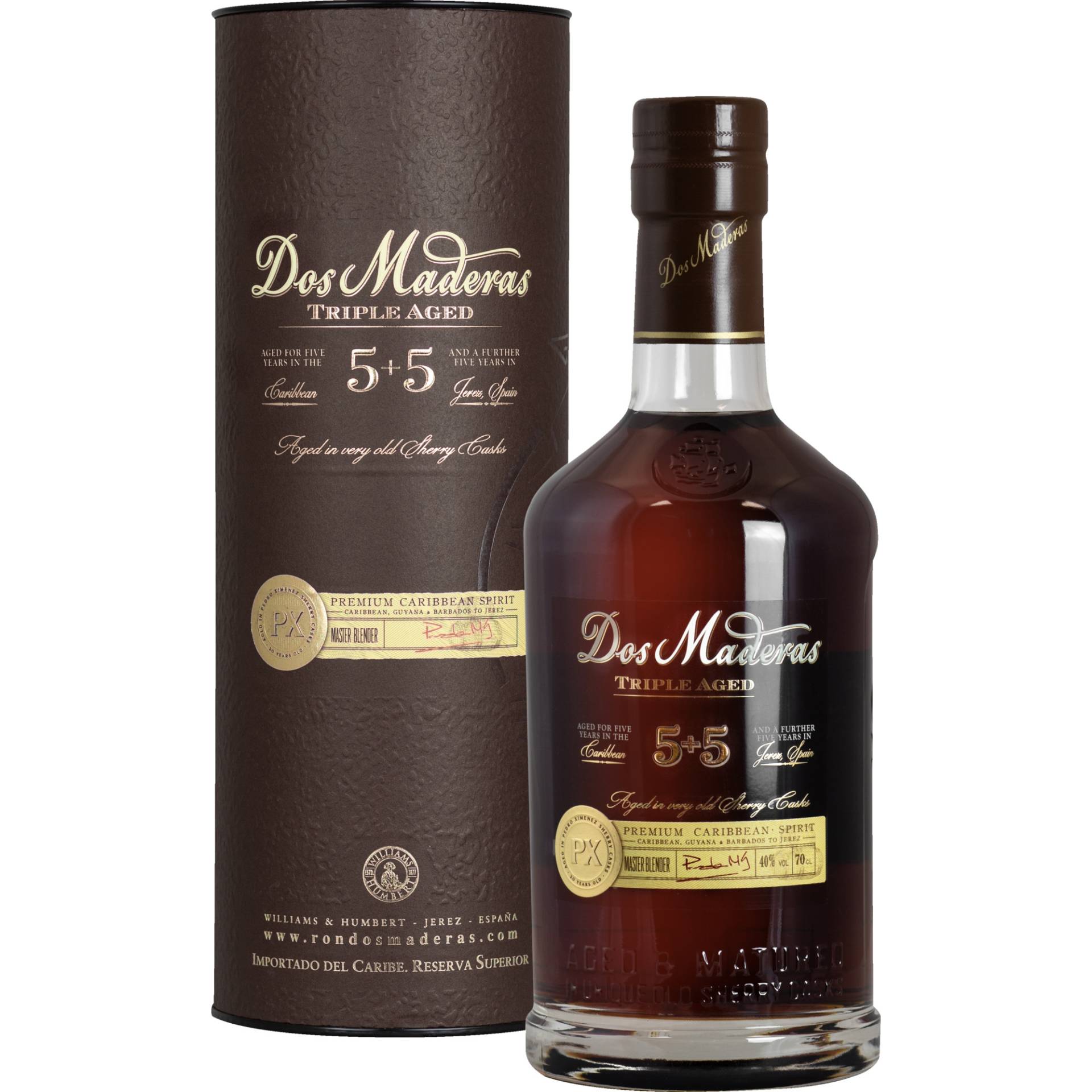 Dos Maderas Rum PX 5+5, Tripple Aged 0,7 L, 40% Vol., Spirituosen Dos Maderas Rum PX 5+5, Tripple Aged 0,7 L, 40% Vol., Spirituosen von Bodegas Williams & Humbert, 11408 Jerez De La Frontera, Spain