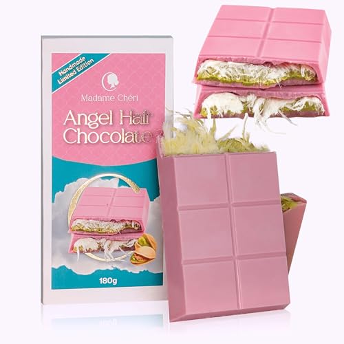 Premium Pink 180g Cotton Candy – Angel Hair Schokolade | Pistazien Schokolade | Handgefertigte Zuckerwatte Schokolade | Trend 2025 Dubai chocolate,Dubai choco (Pink Angel Hair Dubai Schokolade) von Bodesa Valore