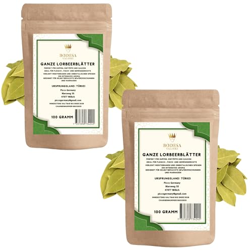 Handverlesene Lorbeerblätter 200g – Ganze getrocknete Blätter aus der Türkei – Intensives Aroma, ideal für Suppen, Eintöpfe und mediterrane Gerichte (200 Gramm) von Bodesa Valore