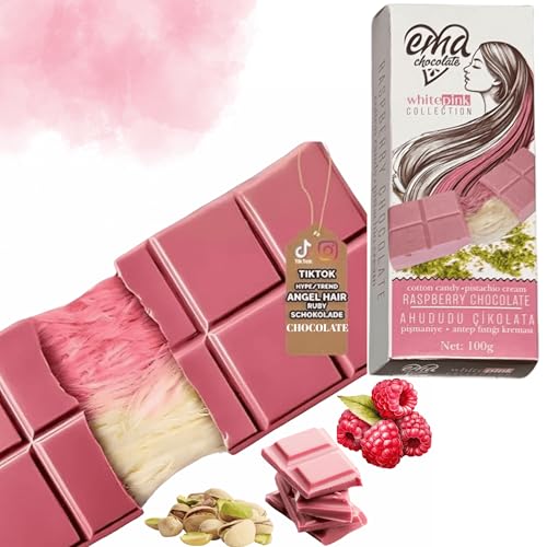 Pink 100g-Cotton Candy – Angel Hair Schokolade | Premium Pistazien Schokolade | Handgefertigte Zuckerwatte Schokolade | Trend 2025 Dubai chocolate (Angel Hair Dubai Schokolade) von Bodesa Valore