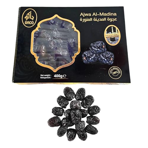 Premium Qualität Ajwa Datteln |100% Natürlich, Ohne Zuckerzusatz, Gesunder Snack, Energiequelle, Herkunft aus Medina | 400g von Bodesa Valore