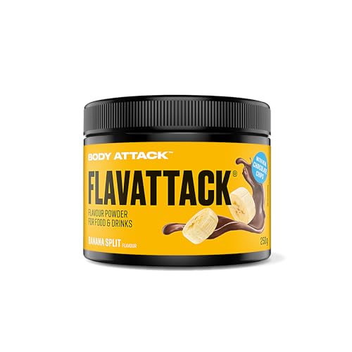 Body Attack Flavattack®, Banana Split, 250g / 83 Portionen-intensives Geschmackspulver für Hot & Cold und zum Backen, palmöl-, aspartam- & glutenfrei***, Made in Germany von Body Attack Sports Nutrition