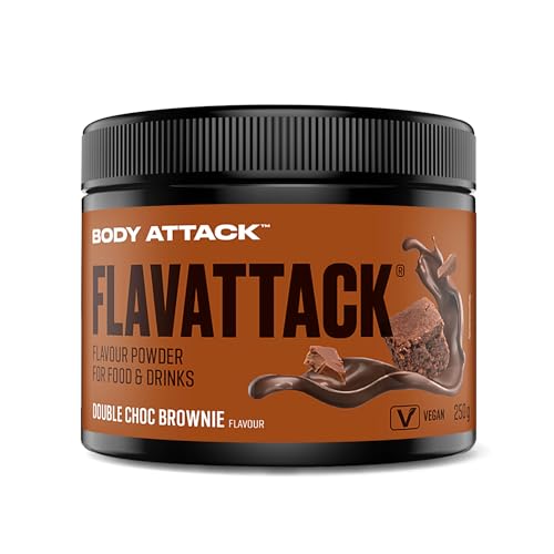 Body Attack Flavattack - Double Choc Brownie - 250 g, nur 9 kcal/Portion - Intensives Flavour Pulver für Müsli, Rice Pudding, Haferflocken, Drinks etc. - Geschmackspulver ohne Palmöl, Aspartam, Gluten von Body Attack Sports Nutrition