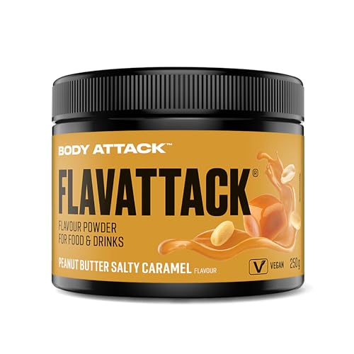 Body Attack Flavattack Peanut Butter Salty Caramel - 250 g, nur 5 kcal/Portion - Intensives Flavour Pulver für Müsli, Rice Pudding, Haferflocken, Drinks, Geschmackspulver ohne Palmöl, Aspartam, Gluten von Body Attack Sports Nutrition