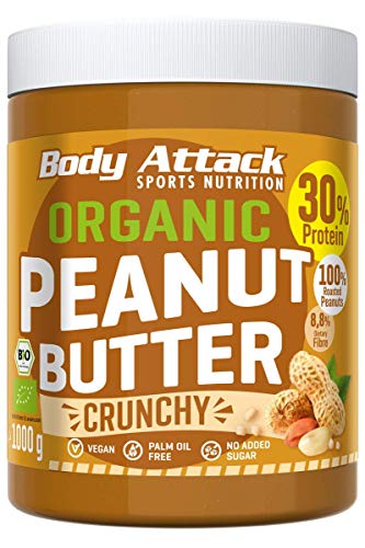 Body Attack Organic Peanut Butter Crunchy, 6x1kg ohne Zuckerzusatz mit Stückchen Peanut Butter von Body Attack Sports Nutrition