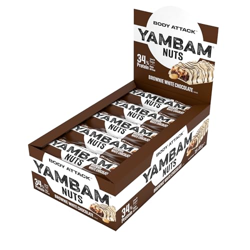Body Attack YAMBAM NUTS Brownie White Chocolate, 15 x 55g, Proteinriegel mit mehr als 30% Eiweiß, Fitness-Riegel ohne Zuckerzusatz und ohne Aspartam Body Attack YAMBAM NUTS Brownie White Chocolate, 15 x 55g, Proteinriegel mit mehr als 30% Eiweiß, Fitness-Riegel ohne Zuckerzusatz und ohne Aspartam von Body Attack Sports Nutrition