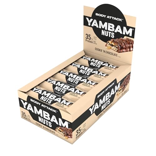Body Attack YAMBAM NUTS Cookie`N Chocolate, 15 x 55g, Proteinriegel mit mehr als 30% Eiweiß, Fitness-Riegel ohne Zuckerzusatz und ohne Aspartam Body Attack YAMBAM NUTS Cookie`N Chocolate, 15 x 55g, Proteinriegel mit mehr als 30% Eiweiß, Fitness-Riegel ohne Zuckerzusatz und ohne Aspartam von Body Attack Sports Nutrition