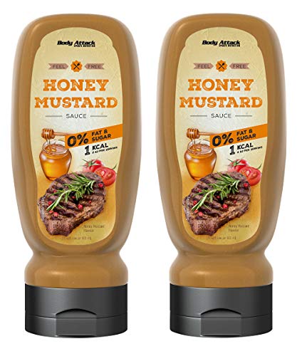 Body Attack Grill Sauce Honey Mustard 2x 320ml / 2x 32 Portionen - Made in Germany - kalorienarme Sauce, perfekt für Grillgut, wenig Fett & Zucker, laktosefrei, ideal zum Kochen, für Diätphasen von Body Attack