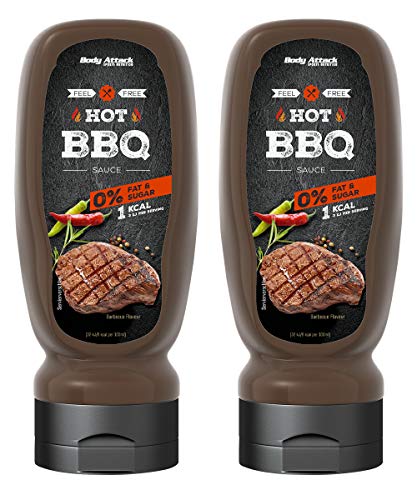 Body Attack Grill Sauce Hot BBQ 2x 320ml / 2x 32 Portionen - Made in Germany - vegane kalorienarme Sauce, perfekt für Grillgut, wenig Fett & Zucker, laktosefrei, ideal zum Kochen, für Diätphasen von Body Attack Sports Nutrition