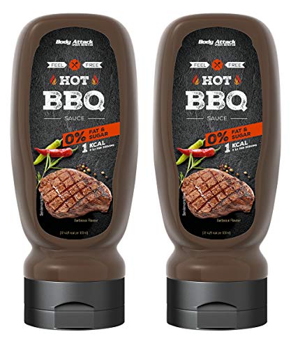 Body Attack Grill Sauce Hot BBQ 2x 320ml / 2x 32 Portionen - Made in Germany - vegane kalorienarme Sauce, perfekt für Grillgut, wenig Fett & Zucker, laktosefrei, ideal zum Kochen, für Diätphasen von Body Attack Sports Nutrition