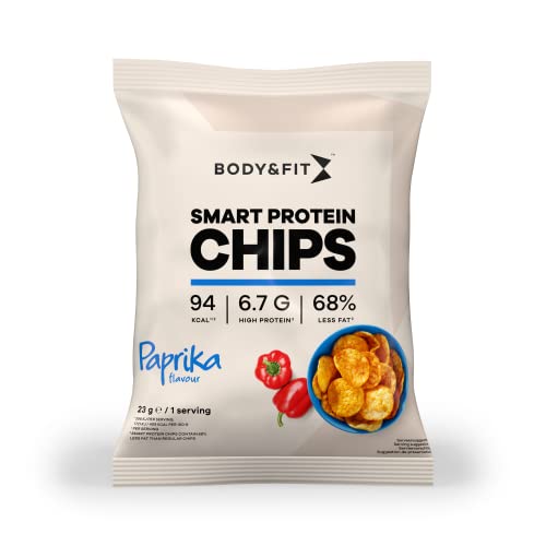 Body & Fit Smart Protein Chips - Eiweiß Snack Soja- und Kartoffelchips 12 Beutel (Paprika) von Body & Fit